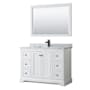 Wyndham Collection Avery 48" Free Standing Single Basin Vanity Set with Cabinet, Marble Vanity Top, and Framed Mirror White / White Carrara Marble Top / Matte Black Hardware