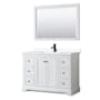 Wyndham Collection Avery 48" Free Standing Single Basin Vanity Set with Cabinet, Cultured Marble Vanity Top, and Framed Mirror White / White Cultured Marble Top / Matte Black Hardware