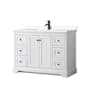 Wyndham Collection Avery 48" Free Standing Single Basin Vanity Set with Cabinet and Cultured Marble Vanity Top White / White Cultured Marble Top / Matte Black Hardware