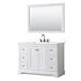 Wyndham Collection Avery 48" Free Standing Single Basin Vanity Set with Cabinet, Quartz Vanity Top, and Framed Mirror White / White Quartz Top / Matte Black Hardware