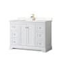 Wyndham Collection Avery 48" Free Standing Single Basin Vanity Set with Cabinet and Cultured Marble Vanity Top White / Carrara Cultured Marble Top / Brushed Gold Hardware