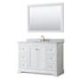 Wyndham Collection Avery 48" Free Standing Single Basin Vanity Set with Cabinet, Marble Vanity Top, and Framed Mirror White / White Carrara Marble Top / Brushed Gold Hardware