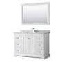 Wyndham Collection Avery 48" Free Standing Single Basin Vanity Set with Cabinet, Marble Vanity Top, and Framed Mirror White / White Carrara Marble Top / Brushed Gold Hardware