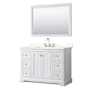 Wyndham Collection Avery 48" Free Standing Single Basin Vanity Set with Cabinet, Quartz Vanity Top, and Framed Mirror White / Giotto Quartz Top / Brushed Gold Hardware