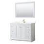 Wyndham Collection Avery 48" Free Standing Single Basin Vanity Set with Cabinet, Cultured Marble Vanity Top, and Framed Mirror White / White Cultured Marble Top / Brushed Gold Hardware
