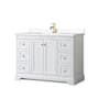 Wyndham Collection Avery 48" Free Standing Single Basin Vanity Set with Cabinet and Cultured Marble Vanity Top White / White Cultured Marble Top / Brushed Gold Hardware