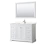 Wyndham Collection Avery 48" Free Standing Single Basin Vanity Set with Cabinet, Cultured Marble Vanity Top, and Framed Mirror White / Carrara Cultured Marble Top / Polished Chrome Hardware