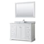 Wyndham Collection Avery 48" Free Standing Single Basin Vanity Set with Cabinet, Marble Vanity Top, and Framed Mirror White / White Carrara Marble Top / Polished Chrome Hardware