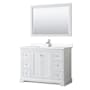 Wyndham Collection Avery 48" Free Standing Single Basin Vanity Set with Cabinet, Cultured Marble Vanity Top, and Framed Mirror White / White Cultured Marble Top / Polished Chrome Hardware