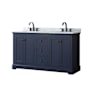 Wyndham Collection Avery 60" Free Standing Double Basin Vanity Set with Cabinet and Marble Vanity Top Dark Blue / White Carrara Marble Top / Matte Black Hardware