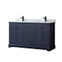 Wyndham Collection Avery 60" Free Standing Double Basin Vanity Set with Cabinet and Marble Vanity Top Dark Blue / White Carrara Marble Top / Matte Black Hardware