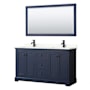 Wyndham Collection Avery 60" Free Standing Double Basin Vanity Set with Cabinet, Quartz Vanity Top, and Framed Mirror Dark Blue / Giotto Quartz Top / Matte Black Hardware