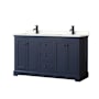 Wyndham Collection Avery 60" Free Standing Double Basin Vanity Set with Cabinet and Quartz Vanity Top Dark Blue / White Quartz Top / Matte Black Hardware