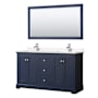Wyndham Collection Avery 60" Free Standing Double Basin Vanity Set with Cabinet, Cultured Marble Vanity Top, and Framed Mirror Dark Blue / Carrara Cultured Marble Top / Polished Chrome Hardware