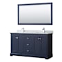 Wyndham Collection Avery 60" Free Standing Double Basin Vanity Set with Cabinet, Marble Vanity Top, and Framed Mirror Dark Blue / Polished Chrome Hardware