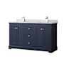 Wyndham Collection Avery 60" Free Standing Double Basin Vanity Set with Cabinet and Marble Vanity Top Dark Blue / Polished Chrome Hardware