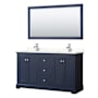 Wyndham Collection Avery 60" Free Standing Double Basin Vanity Set with Cabinet, Quartz Vanity Top, and Framed Mirror Dark Blue / Giotto Quartz Top / Polished Chrome Hardware