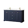Wyndham Collection Avery 60" Free Standing Double Basin Vanity Set with Cabinet and Cultured Marble Vanity Top Dark Blue / Carrara Cultured Marble Top / Brushed Gold Hardware