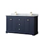 Wyndham Collection Avery 60" Free Standing Double Basin Vanity Set with Cabinet and Marble Vanity Top Dark Blue / White Carrara Marble Top / Brushed Gold Hardware