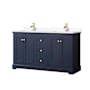 Wyndham Collection Avery 60" Free Standing Double Basin Vanity Set with Cabinet and Cultured Marble Vanity Top Dark Blue / White Cultured Marble Top / Brushed Gold Hardware