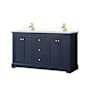 Wyndham Collection Avery 60" Free Standing Double Basin Vanity Set with Cabinet and Quartz Vanity Top Dark Blue / White Quartz Top / Brushed Gold Hardware