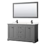Wyndham Collection Avery 60" Free Standing Double Basin Vanity Set with Cabinet, Cultured Marble Vanity Top, and Framed Mirror Dark Gray / Carrara Cultured Marble Top / Matte Black Hardware