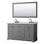 Wyndham Collection Avery 60" Free Standing Double Basin Vanity Set with Cabinet, Marble Vanity Top, and Framed Mirror Dark Gray / White Carrara Marble Top / Matte Black Hardware