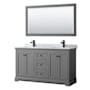 Wyndham Collection Avery 60" Free Standing Double Basin Vanity Set with Cabinet, Marble Vanity Top, and Framed Mirror Dark Gray / White Carrara Marble Top / Matte Black Hardware