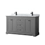 Wyndham Collection Avery 60" Free Standing Double Basin Vanity Set with Cabinet and Marble Vanity Top Dark Gray / White Carrara Marble Top / Matte Black Hardware
