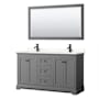 Wyndham Collection Avery 60" Free Standing Double Basin Vanity Set with Cabinet, Quartz Vanity Top, and Framed Mirror Dark Gray / Giotto Quartz Top / Matte Black Hardware
