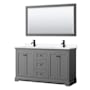 Wyndham Collection Avery 60" Free Standing Double Basin Vanity Set with Cabinet, Cultured Marble Vanity Top, and Framed Mirror Dark Gray / White Cultured Marble Top / Matte Black Hardware
