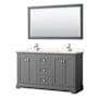 Wyndham Collection Avery 60" Free Standing Double Basin Vanity Set with Cabinet, Cultured Marble Vanity Top, and Framed Mirror Dark Gray / Carrara Cultured Marble Top / Polished Chrome Hardware