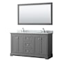 Wyndham Collection Avery 60" Free Standing Double Basin Vanity Set with Cabinet, Marble Vanity Top, and Framed Mirror Dark Gray / White Carrara Marble Top / Polished Chrome Hardware