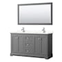 Wyndham Collection Avery 60" Free Standing Double Basin Vanity Set with Cabinet, Quartz Vanity Top, and Framed Mirror Dark Gray / Giotto Quartz Top / Polished Chrome Hardware