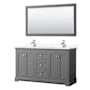 Wyndham Collection Avery 60" Free Standing Double Basin Vanity Set with Cabinet, Cultured Marble Vanity Top, and Framed Mirror Dark Gray / White Cultured Marble Top / Polished Chrome Hardware