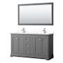 Wyndham Collection Avery 60" Free Standing Double Basin Vanity Set with Cabinet, Quartz Vanity Top, and Framed Mirror Dark Gray / White Quartz Top / Polished Chrome Hardware