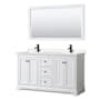 Wyndham Collection Avery 60" Free Standing Double Basin Vanity Set with Cabinet, Cultured Marble Vanity Top, and Framed Mirror White / Carrara Cultured Marble Top / Matte Black Hardware