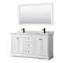 Wyndham Collection Avery 60" Free Standing Double Basin Vanity Set with Cabinet, Marble Vanity Top, and Framed Mirror White / White Carrara Marble Top / Matte Black Hardware