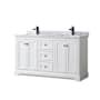 Wyndham Collection Avery 60" Free Standing Double Basin Vanity Set with Cabinet and Marble Vanity Top White / White Carrara Marble Top / Matte Black Hardware