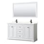 Wyndham Collection Avery 60" Free Standing Double Basin Vanity Set with Cabinet, Quartz Vanity Top, and Framed Mirror White / Giotto Quartz Top / Matte Black Hardware