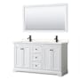 Wyndham Collection Avery 60" Free Standing Double Basin Vanity Set with Cabinet, Quartz Vanity Top, and Framed Mirror White / White Quartz Top / Matte Black Hardware