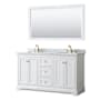 Wyndham Collection Avery 60" Free Standing Double Basin Vanity Set with Cabinet, Marble Vanity Top, and Framed Mirror White / White Carrara Marble Top / Brushed Gold Hardware