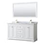 Wyndham Collection Avery 60" Free Standing Double Basin Vanity Set with Cabinet, Marble Vanity Top, and Framed Mirror White / White Carrara Marble Top / Brushed Gold Hardware