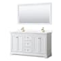Wyndham Collection Avery 60" Free Standing Double Basin Vanity Set with Cabinet, Cultured Marble Vanity Top, and Framed Mirror White / White Cultured Marble Top / Brushed Gold Hardware