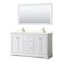 Wyndham Collection Avery 60" Free Standing Double Basin Vanity Set with Cabinet, Quartz Vanity Top, and Framed Mirror White / White Quartz Top / Brushed Gold Hardware