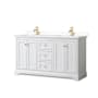 Wyndham Collection Avery 60" Free Standing Double Basin Vanity Set with Cabinet and Quartz Vanity Top White / White Quartz Top / Brushed Gold Hardware