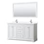 Wyndham Collection Avery 60" Free Standing Double Basin Vanity Set with Cabinet, Cultured Marble Vanity Top, and Framed Mirror White / White Cultured Marble Top / Polished Chrome Hardware