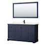 Wyndham Collection Avery 60" Free Standing Single Basin Vanity Set with Cabinet, Cultured Marble Vanity Top, and Framed Mirror Dark Blue / Carrara Cultured Marble Top / Matte Black Hardware