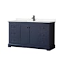Wyndham Collection Avery 60" Free Standing Single Basin Vanity Set with Cabinet and Cultured Marble Vanity Top Dark Blue / Carrara Cultured Marble Top / Matte Black Hardware