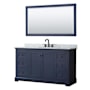 Wyndham Collection Avery 60" Free Standing Single Basin Vanity Set with Cabinet, Marble Vanity Top, and Framed Mirror Dark Blue / White Carrara Marble Top / Matte Black Hardware
